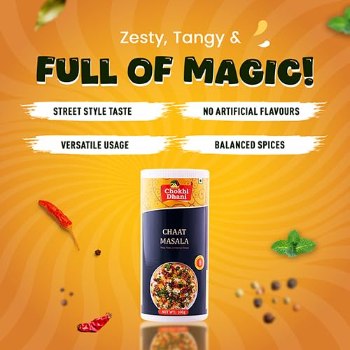 Image of Chokhi Dhani Chaat Masala 100g | Chatpata Tangy Spice Mix | Authentic Indian Seasoning Powder for Fruits, Salads & Snacks | Street Style Flavour | No Artificial Colours