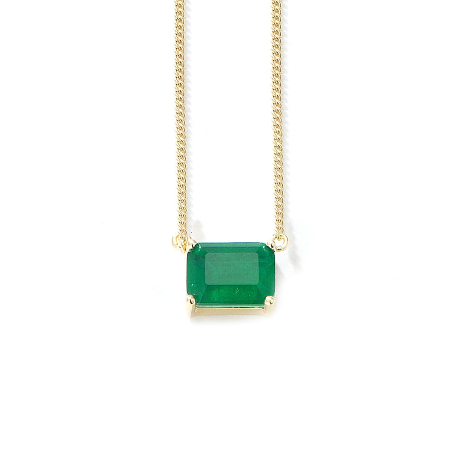 Halskette Gelbgold Damen, Halsketten mit Rechteck Labor Erzeugter Smaragd aus 375/585/750 Gold, 40+5cm