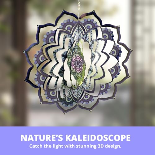 VP Home - Mandala Kinetic Wind Spinner - Hanging Garden Decor - Yard and Garden Metal Spinner - Wind Sculptures Ideal for Outdoor - Spinning Lawn Ornaments - Art Kinetic Sculpture (Purple) - Thumbnail 6