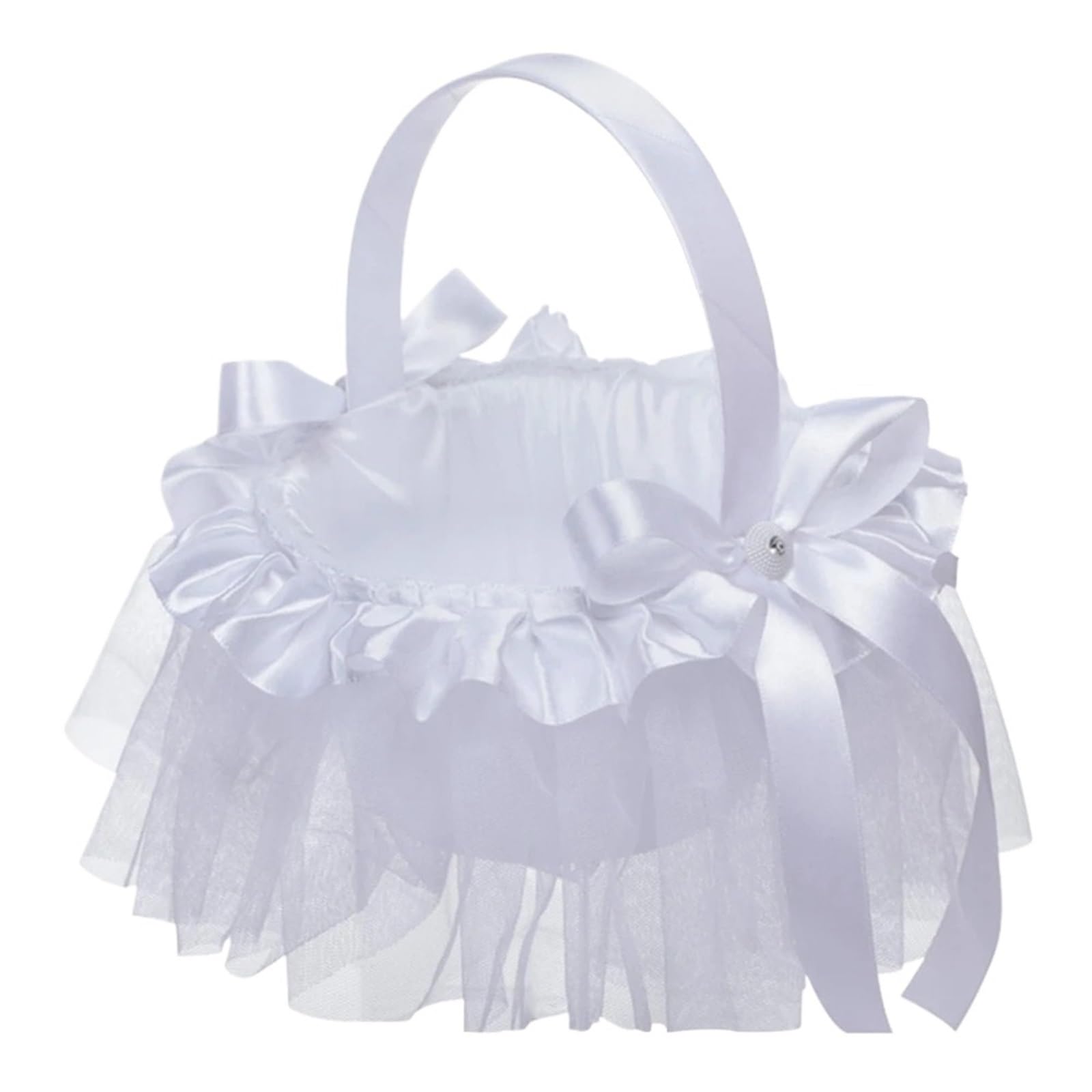 Flower Girl Bow Basket White Lace Bowknot Hand Held