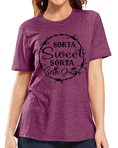 Jorlyen Holiday Camping Drinking Shirts For Women Funny Music Party Apparel Letter Printed With Saying Short Sleeve,Purple L #TOP1