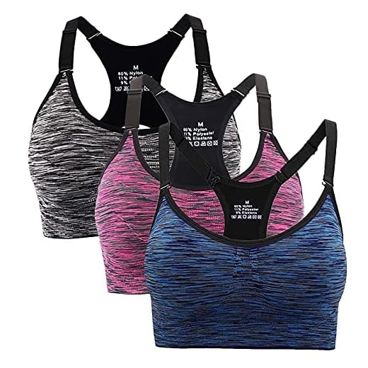Aseniza Reggiseno Sportivo Donna Senza Ferretto,Top Sportivo Donna Fitness per Spugna Rimovibile,Reggiseni per Palestra Fitness Corsa Tennis Running Yoga（Viola+Nero+Blu,S）