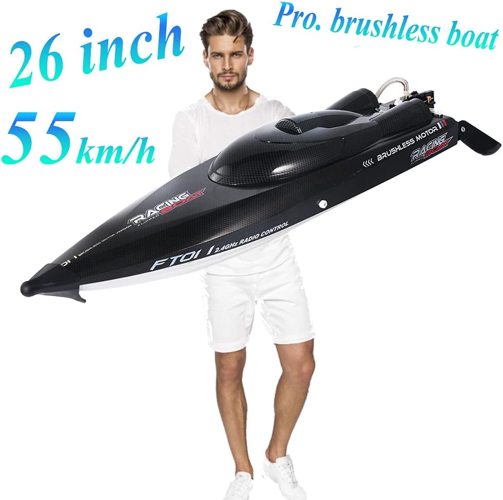 Promo 40% OFF (RTR) Large Remote Control Brushless Boat RC Speed Watercraft 2.4G 4WD 55KM/H for Hobby Adult 25.5Inches FT011 (Large)