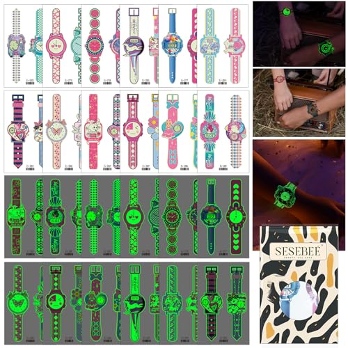 Tatuajes De Reloj Luminosos Para Niños, 24 Piezas De Tatuajes De Brillo De Unicornio Para Niños, Pegatinas De Tatuajes Brillantes Para Niños Y Niñas, Pegatinas De Tatuajes Brillantes a Prueba De Agu