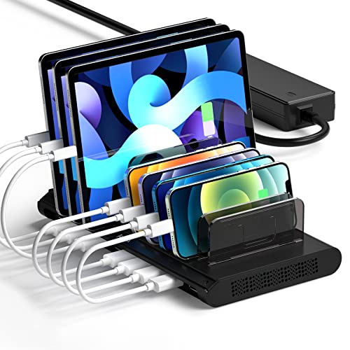 Alxum USB Charging Station, Fast 120W 10 Port Phone Tablet Charging Station for Multiple Devices with Type C/2 QC 3.0 Port for iPad/iPhone/Galaxy/Kindle/Fire, Devices Organizer, UL Certified, Black