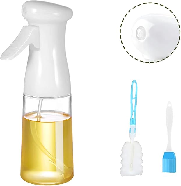 Oil Spray Bottle,Olive Oil Spray Bottle,Oil Spray for Cooking,7oz / 210ml Oil Spray Bottles for kitchen,Oil Sprayer Suitable for Daily Cooking/Outdoor BBQ/Camping etc.With Brush (White)