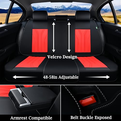 Image of FLORICH Leather Seat Covers, Seat Covers Full Set, Car Seat Protectors 5 Seats,Automotive Seat Covers Fit for Most Cars Trucks-Black&Red