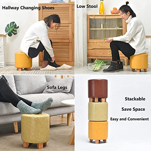 elegante otomano Banqueta Otomana Assento Acolchoado Pu com 3 Pernas de Madeira Estável Empilhável P