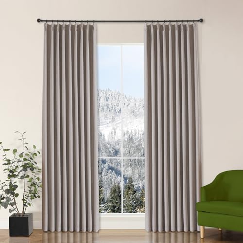 Ftinala Greyish Taupe 100% Blackout Pinch Pleated Curtains 84 Inches
