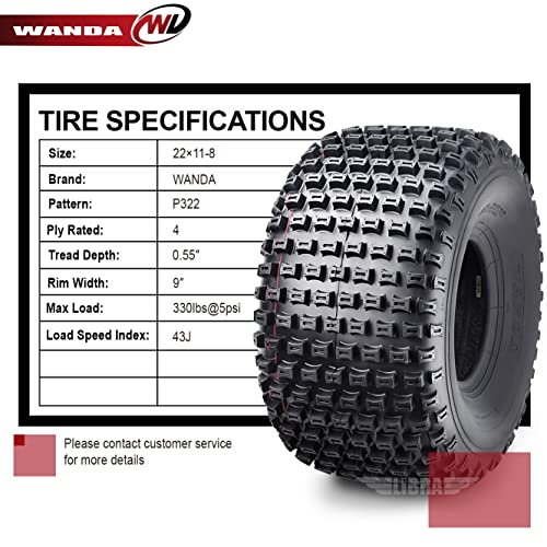 2 New Wanda Atv Tires 22X11-8 4Pr P322 Dimple Knobby - 10026 #TOP3