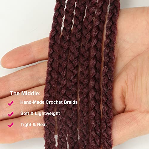 Ombre Box Braids Crochet Hair 24 Inch Medium Box Braid Pre-Looped Crotchet Box Braids 3X Box Braid Kanekalon Synthetic Hair Extension (24 Inch,Black-Wine) #TOP3