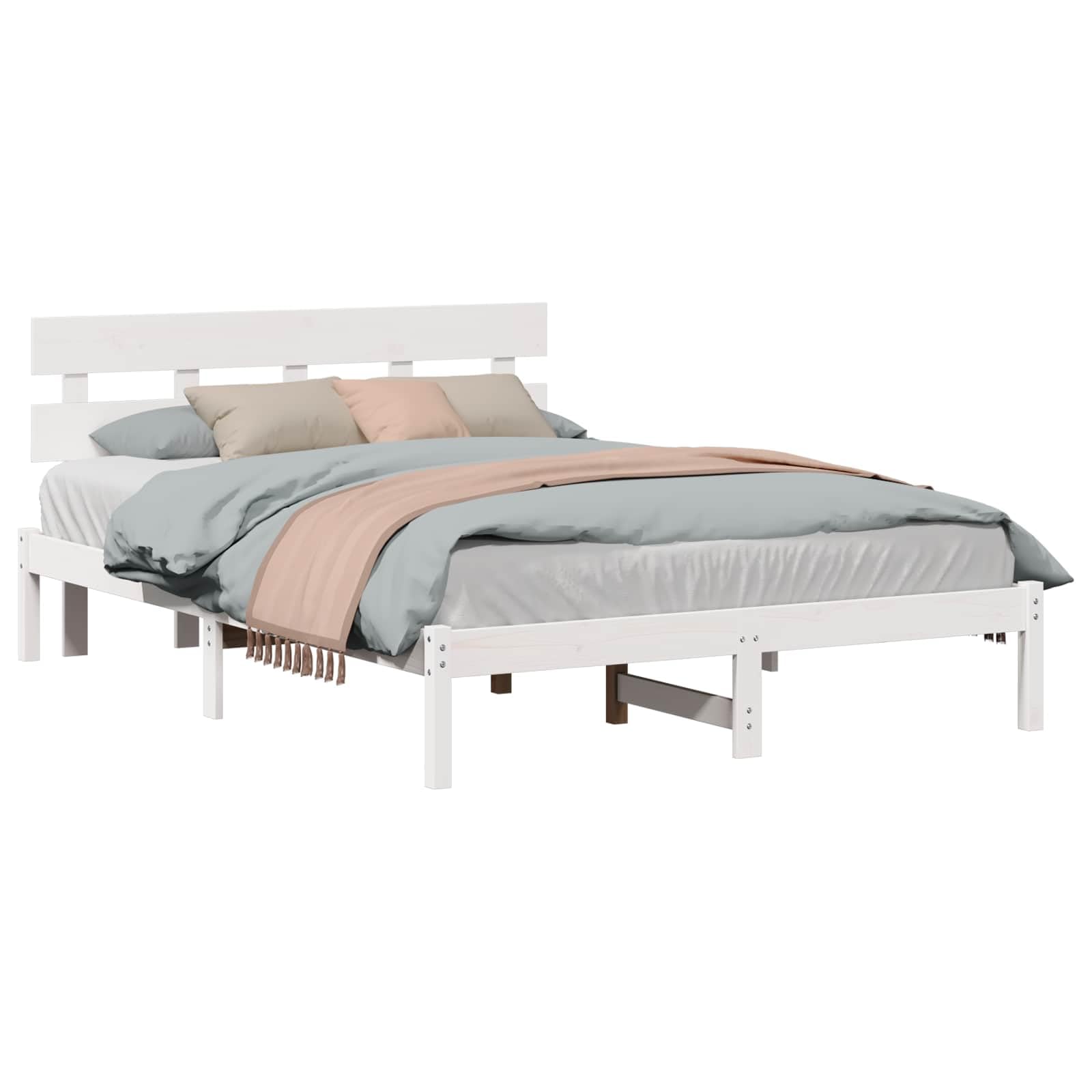 YUTAASU Bettgestell mit Kopfteil Weiß 160 x 200 cm Massivholz Kiefer | Robustes Kiefernholz, Modernes Design, Einfache Pflege, Für Schlafzimmer