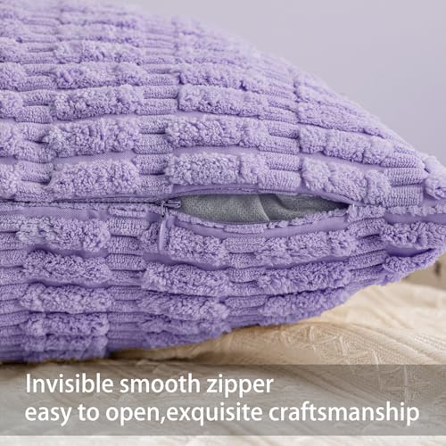 Image of Aegero Pack of 2 Corduroy Decorative Throw Pillow Covers 18x18 Inch, Purple | Fall Soft Striped Pillow Covers Modern Farmhouse Home Decor Christmas Throw Pillow Covers for Sofa Living Room Couch Bed