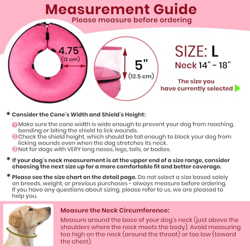 Image of BARKLESS Dog Cone, Inflatable Dog Cone After Surgery, Soft Surgery Collar with Enhanced Anti-Licking Guard Shield for Pets, Patented Protective Donut Collar (Hot Pink, L (Neck: 14 inch-18 inch))