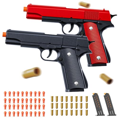 2Pack 1911 Shell Ejecting Pistol Toys Gun - Semi-Automatic Handgun with Soft Bullet and Auto Rebound, Outdoor Game Toy Foam Blasters & Guns for Boys Halloween Christmas Birthday Gifts (Black+Red)