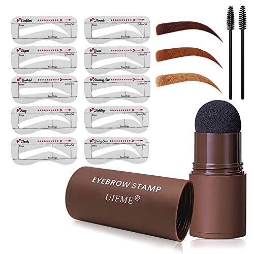 Eyebrow Stamp Stencil Kit And Brow Stamp Shaping Kit-Long Lasting Eyebrow Stamp Waterproof,Eyebrow Stamp Tool Kit With 10 Styles Reusable Eyebrow Stencils(Light Brown)