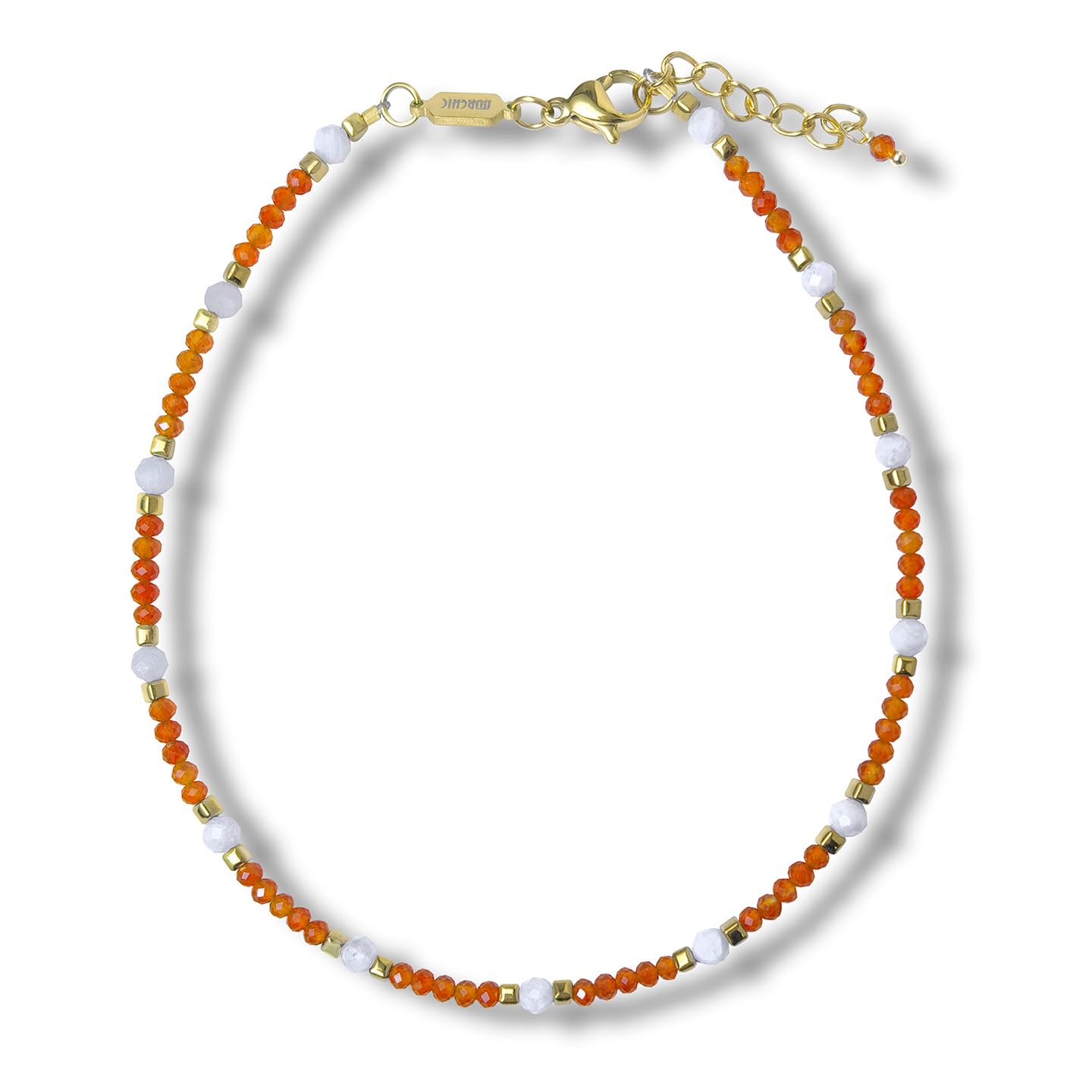 Morchic Adjustable Anklet for Women. Colorful Natural Gemstone Foot Chain Jewelry Summer Beach 2mm Tiny Beads 9.5"