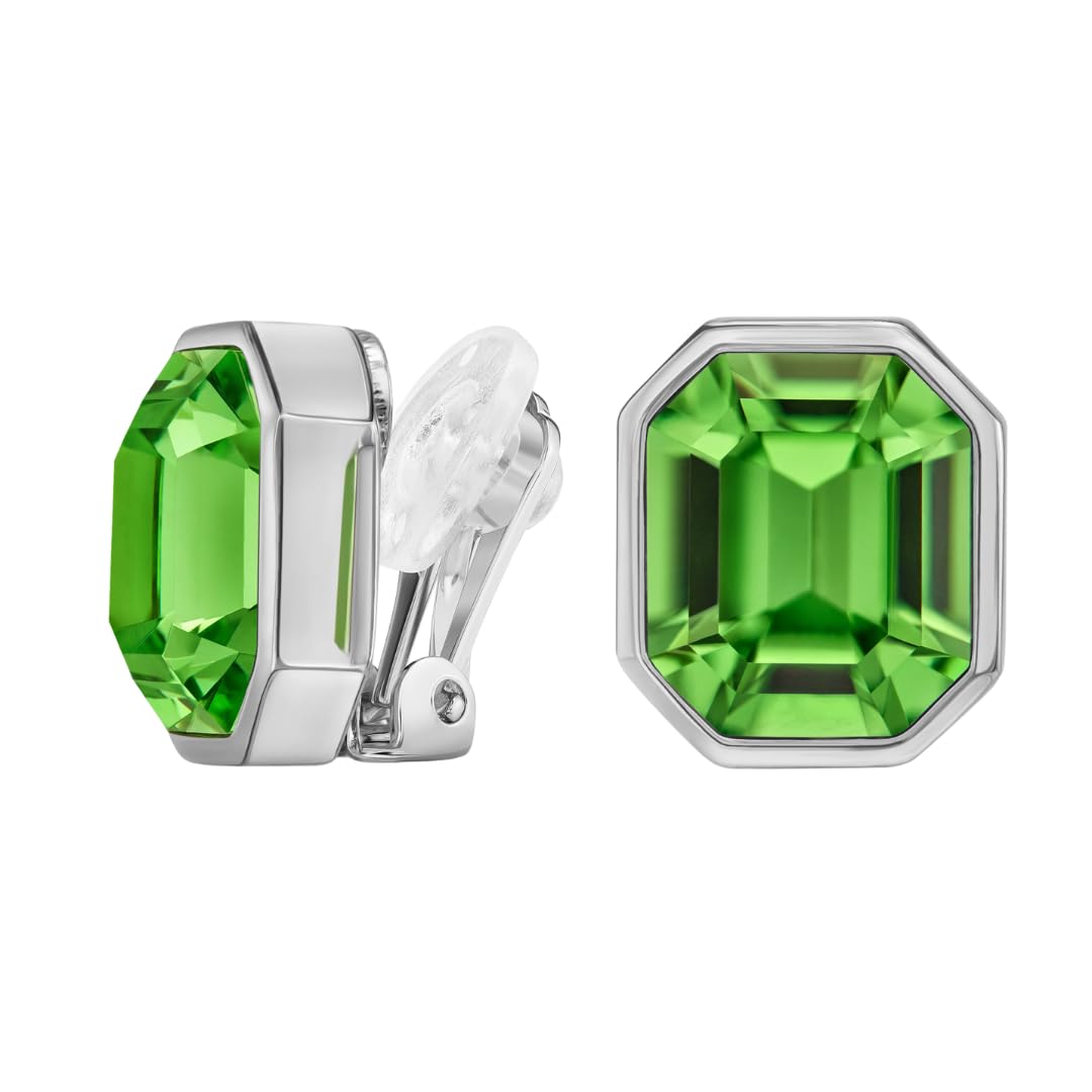 Traveller Ohrclip - Damen - Silberfarben - Kristall - Grün/Peridot - 12x10 mm - Platiniert - 14x12mm - 157788