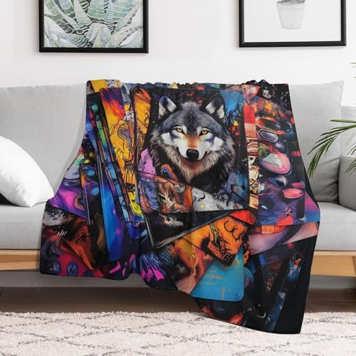 Plaid flanelle doux train Wolfss idéal déco salon enfant