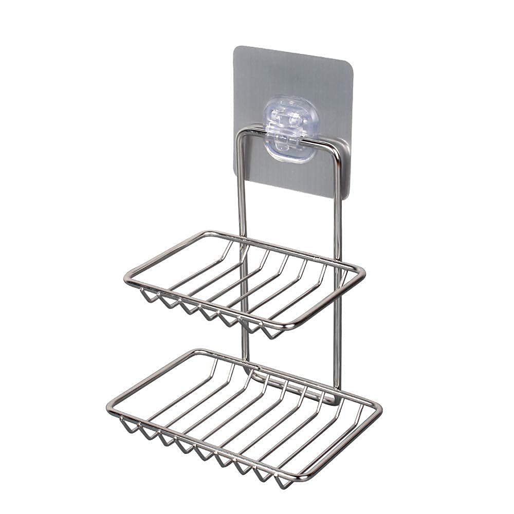 QONETIC 2 Layer Soap Holder Steel Magic Sticker Series Self Adhesive - Kitchen Bathroom Soap Stand Dish Sink Wall Holder (14 x 10 cm) - Stainless Steel (Queen) (B0C1VWKXDH) Amazon Price History, Amazon Price Tracker