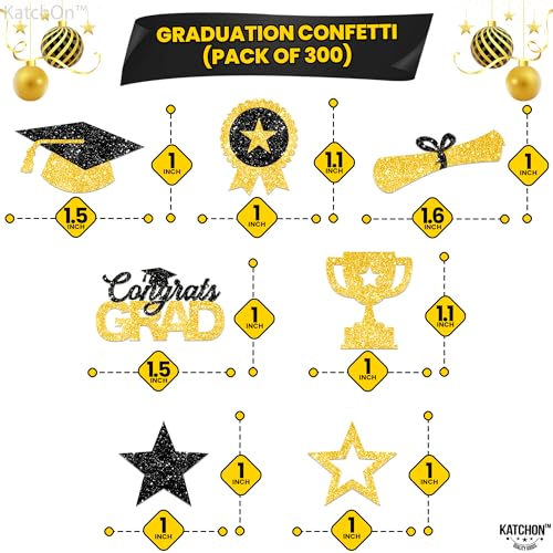 Image of Graduation Decorations 2026 | Glitter, Black and Gold Graduation Confetti - Pack of 300 | Congrats Grad Confetti, Class of 2026 | Grad Hat, Star Confetti for Police Grad Decorations, KatchOn