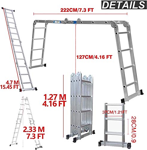 4.7M Retractable Folding Aluminum Telescopic Herringbone Multi-Purpose Home/Library/Engineering Ladder with One Tool Tray 3 4.7M Retractable Folding Aluminum Telescopic Herringbone Multi-Purpose Home/Library/Engineering Ladder with One Tool Tray - Image 3