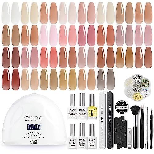 GAOY Gel Nail Polish Kit with U V Light, 36Pcs Jelly Nude Gel Nail Polish Set Includes Top Coat Base Coat Builder Gel Cuticle Oil and Manicure Tools for Nail Art DIY at Home, Nude Paradise