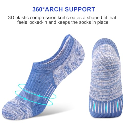 Image of Amutost Womens No Show Socks Anti-Slip Cushioned Breathable 5-10Pairs | Silicone heel grips, Arch compression band, Elastic cuffs, Moisture wicking, Size 6-8 /7-9 /9-11, Reduces blisters