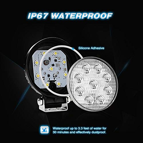 Nilight NI-07 Round 2PCS 27W Spot Driving Lamp Jeep Fog Lights with Off Road Wiring Harness-2 Leads, 2 Years Warranty, 2 Pack