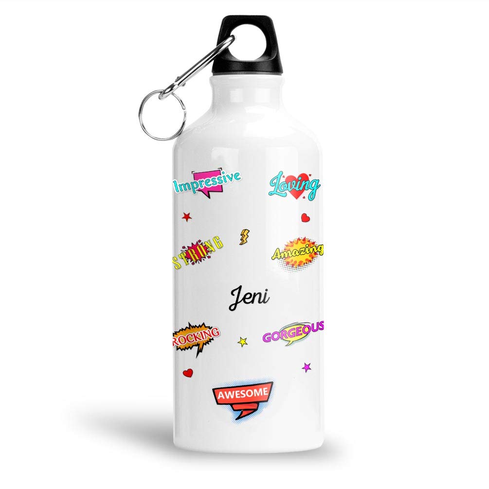 FABTODAY Aluminium White Sipper / Water Bottle 600 ML - Best Personalized Gift for Happy Birthday, Name - Jeni