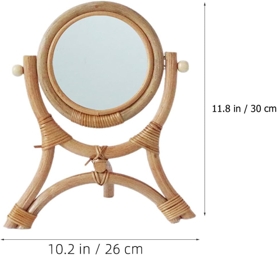 Rattan Makeup Mirror for Desk with Rotatable Angle Countertop image 2