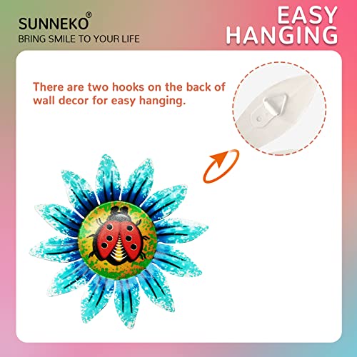 SUNNEKO 4PCS Metal Flower Garden Ornaments Outdoor, Garden Ornaments Metal Wall Art Deco Hanging Wall Art Decoration Indoor Outdoor fence Yard Shed Fences