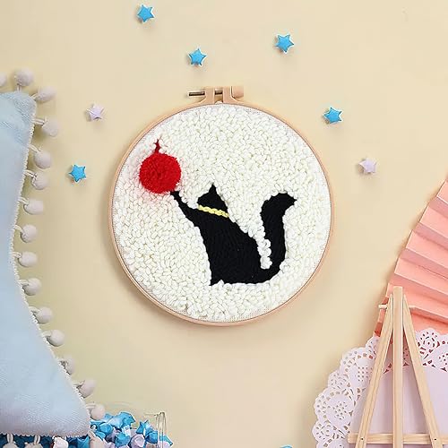 JSRQT Punch Needle Kit for Adults Beginners with Cat Pattern Punch Needle Kits Handcraft Starter DIY Embroidery Craft with Instructions Hoop for Kids - Image 2