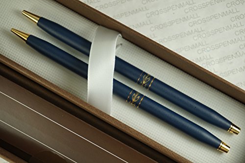 Cross Century Classic Made in USA Matte Blue and 14KT Gold Appointments Ladies Line Pen and 0.5mm Pencil Set
