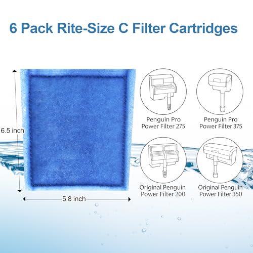 Image of 6 Pack Fish Tank Filter Cartridge, Rite-Size C filter cartridges Compatible with Marineland Penguin PRO Power Filters 275 /375 & Original Penguin Power Filters 200 /350 and AQUA-Tech 20-40 & 30-60