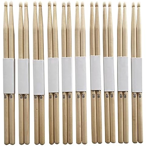 2B Maple Wood Drumsticks - 10-Pair Set of Drum Sticks with Wooden Tips Cover