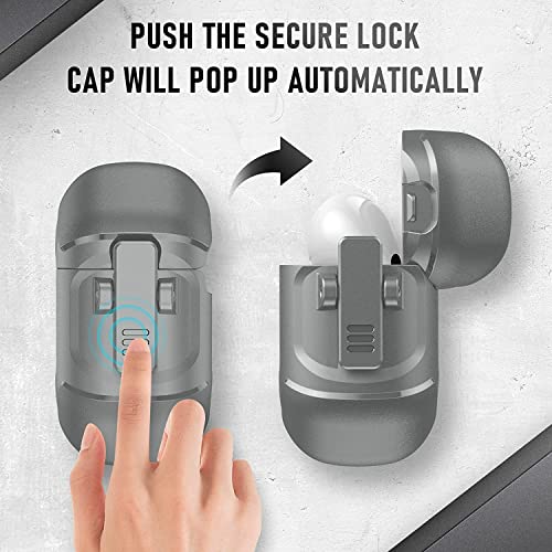 Image of Printme for AirPods Pro 2nd Generation Case 2022, Carbon Fiber Secure Lock Clip Full Body Shockproof Hard Shell Protective Case Cover with Keychain for Apple AirPod Pro 2 (Grey)