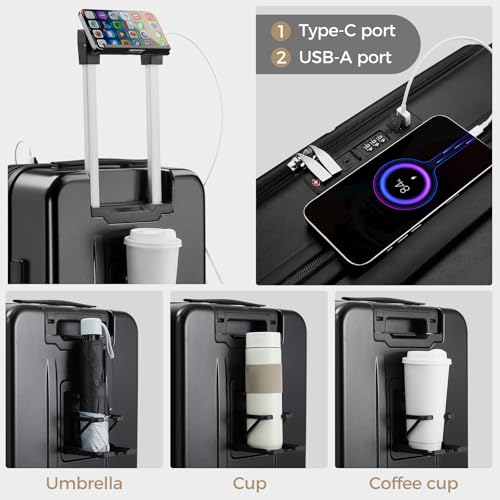 Image of Carry on Luggage Top opening Suitcases, Expandable with Cup Holder and USB Charging Port,Lightweight with Front Pocket Rolling Suitcases with Spinner Wheels