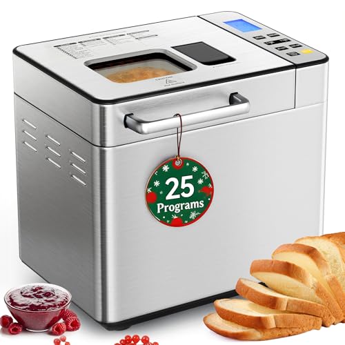 2LB Bread Maker Machine, 25 in 1 Programmable Bread Maker, Bread Machine with Fruits & Nuts Dispenser for Beginner, Breadmaker with Nonstick Ceramic Pan, Gluten-Free, Recipe, Gifts image 3