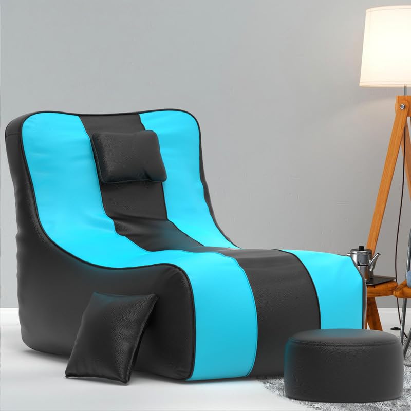 Image of Biggie Bean Bag with Beans Filled 6XL Zuno Lounger-Laziness Pro Max-Crafted for Comfort-Styled for Elegance with Free Cushion & Footrest (Matching Color : Leatherette Black Teal)