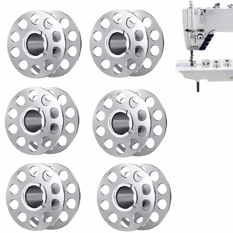Bobina para Máquina de Coser, canillas para máquina de coser, Canilla de hilo, Carretes de hilo metálicos, Diámetro Exterior: 2 cm, Diámetro interno: 0.5 cm, metálicas, pack 6 unidades