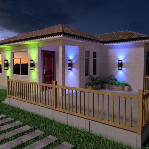 Image of Smart WiFi Outdoor Wall Lights Exterior 2 Pack, Up and Down Porch Lights Ambience Color Changing, Bronze Cylinder RGBCW LED Outdoor Wall Lamp for House Garage Porch, Outside Exterior Lights ETL Listed