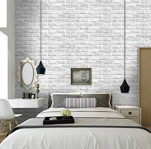 White (Grey) Brick Wallpaper Stick And Peel Wall Paper 3D Faux Brick Textured Pattern Removable Self Adhesive Vinyl Contact Paper For Christmas Furniture Bedroom Fireplace Decoration 17.71In×78.7In #TOP1
