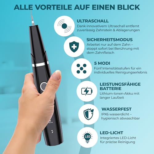 Zahnsteinentferner | Ultraschall Zahnreinigung für Zuhause | Individuelle Pflege danke 5 Modi |Leistungsstarke & wiederaufladbare Batterie | Einfache Anwendung durch LED-Licht