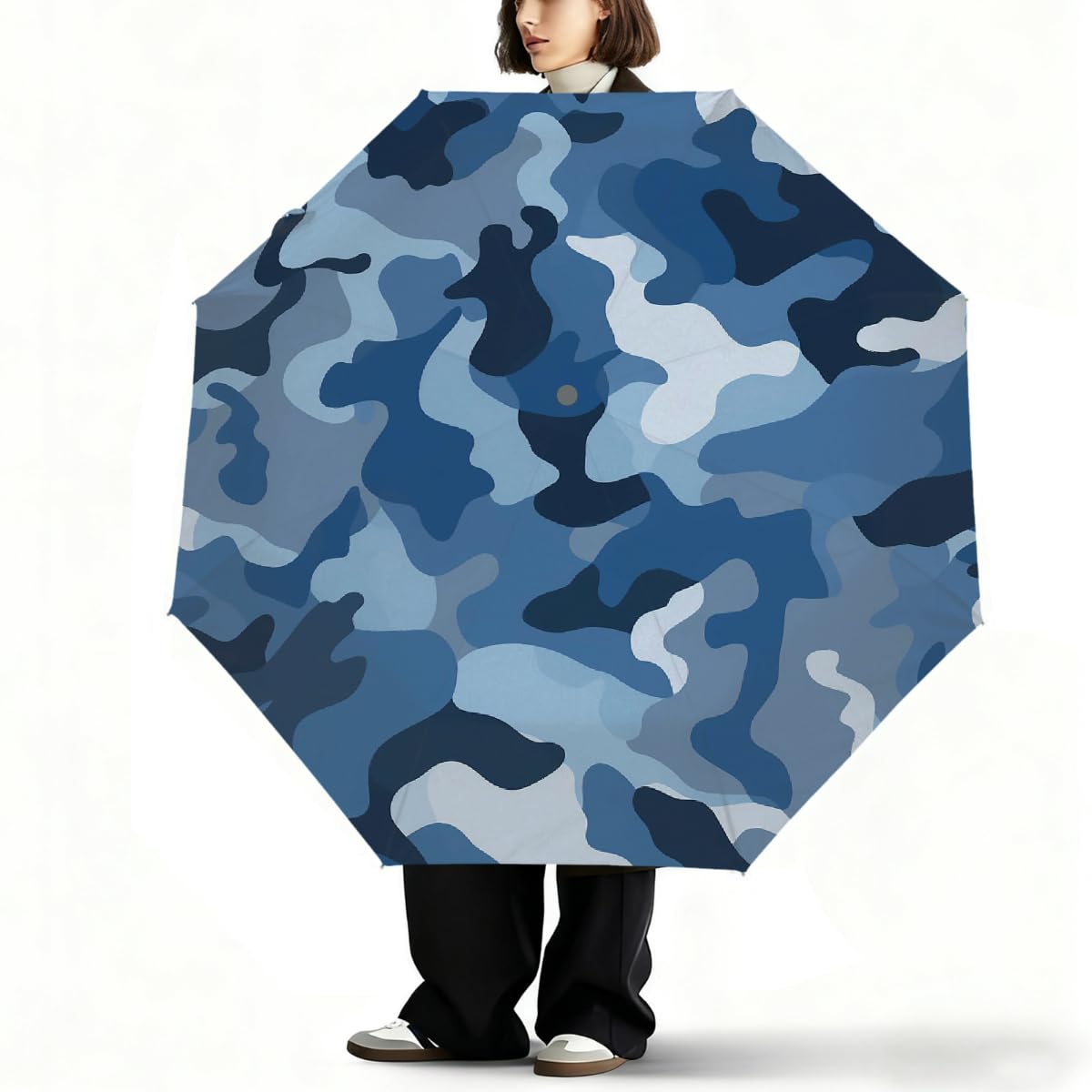 Ombrello pieghevole da viaggio classico blu mimetico ombrello compatto antivento impermeabile con protezione UV rivestimento nero leggero 8 coste portatile per pioggia sole