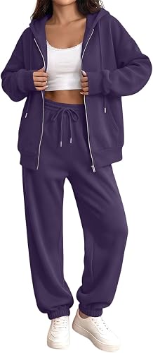 Travel Sweatsuits for Women Set 2000s Trendy Zip Up Hoodie and Sweatpants