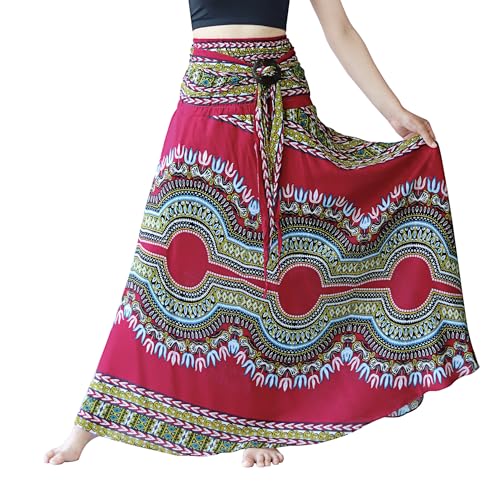 Full Funk Long Hippie Wrap Skirt Coconut Buckle Smocked Waist Elephant Design