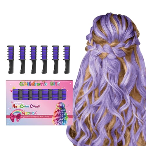 New Hair Chalk Comb Temporary Bright Hair Color Dye for Girls Kids, Washable Hair Chalk for Girls Age 4 5 6 7 8 9 10 New Year Birthday Cosplay DIY Halloween, Christmas(Purple)