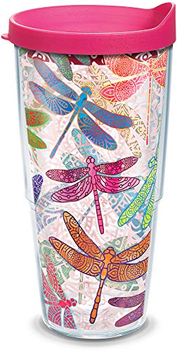 Tervis Dragonfly Mandala Tumbler with Wrap and Fuchsia Lid 24oz, Clear - //coolthings.us