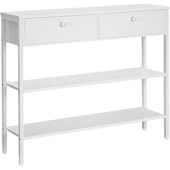 HOOBRO EWW32XG01 Console Table Hallway Table with Drawer and 2-Tier Shelves Sofa Table with Sturdy Metal Frame 100 x 24 x 80 cm for Entrance Hallway Living Room White
